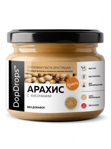 DopDrops Паста Арахисовая Хрустащая Кранч Без Добавок, 250 гр