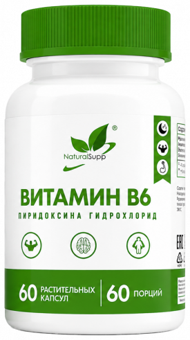 Natural Supp Пиридоксин гидрохлорид (Витамин B6), 60 капсул