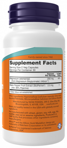 NOW Magnesium Glycinate with BioPerine, Глицинат магния с БиоПерином, 60 капсул