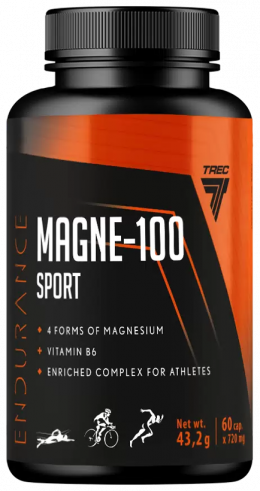 Trec Nutrition Magne 100 Sport, Комплекс 4 Форм Магния + Витамин B6, 60 капсул