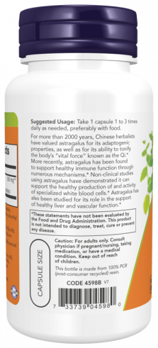 NOW Astragalus 500 mg, Астрагал 500 мг, 90 капсул
