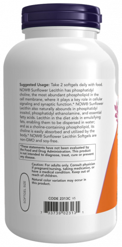 NOW Sunflower Lecithin 1200 mg, Лецитин подсолнечника 1200 мг, 200 капсул