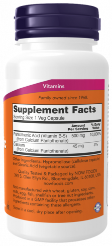 NOW Pantothenic Acid, Пантотеновая кислота, 250 капсул