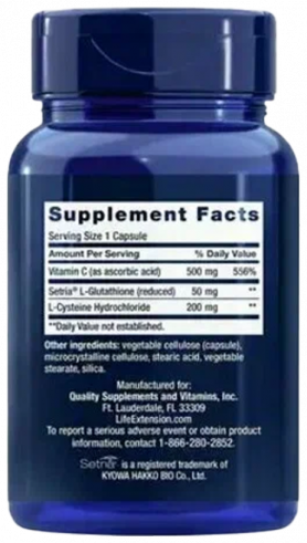 Life Extension Glutathione, Cysteine &amp; C, Глутатион, Цистеин &amp; С, 100 капсул